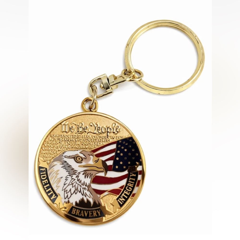 FBI Department of Justice Seal Keychain Gold Tone Metal Collectible NEW